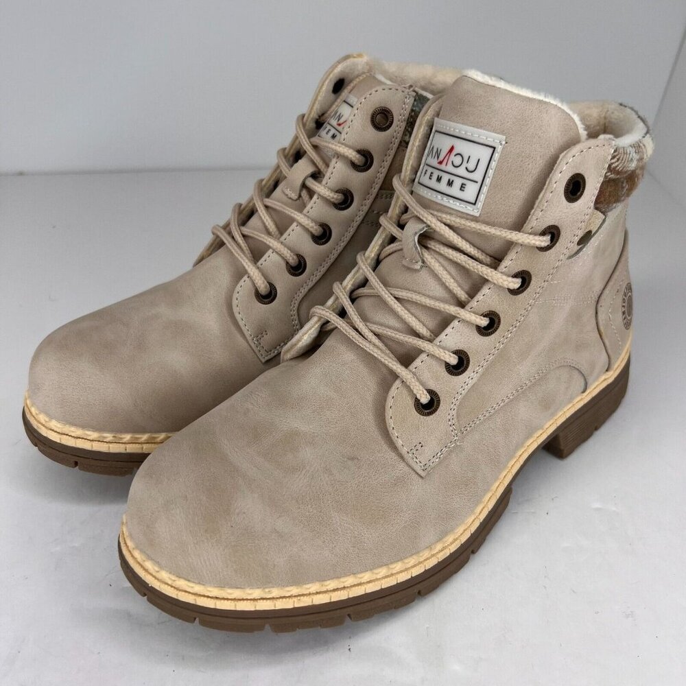 Anjou Femme Womens Beige Lace Up Suede Ankle Hiking Size 8.5 Snow Boots